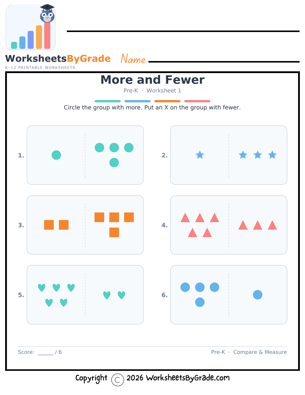 More and Fewer — Pre-K Worksheet 1 preview