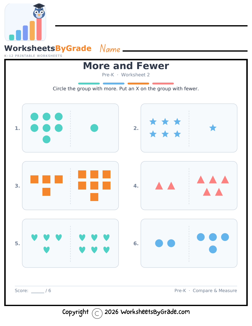 More and Fewer — Pre-K Worksheet 2 preview
