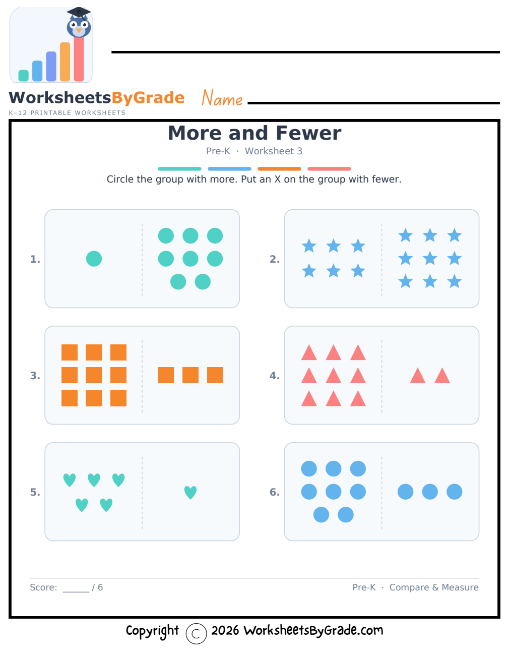 More and Fewer — Pre-K Worksheet 3 preview