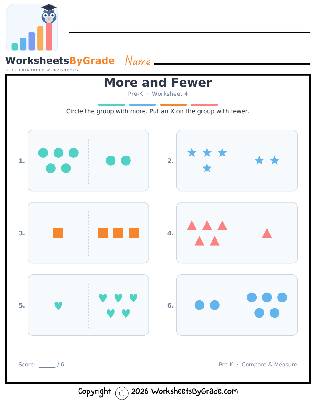 More and Fewer — Pre-K Worksheet 4 preview