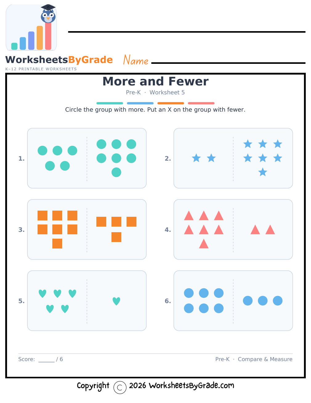 More and Fewer — Pre-K Worksheet 5 preview