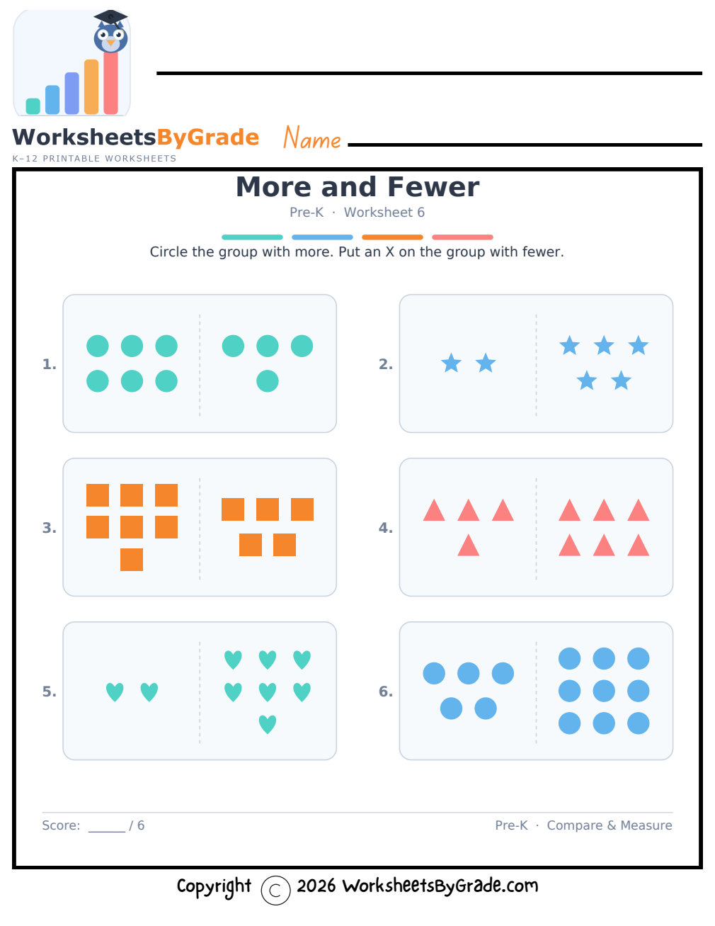 More and Fewer — Pre-K Worksheet 6 preview
