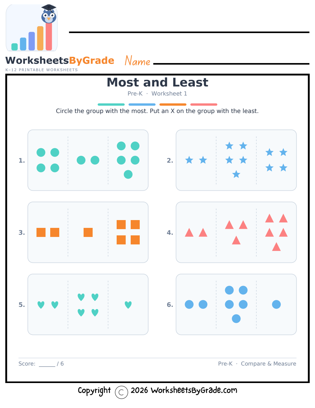 Most and Least — Pre-K Worksheet 1 preview