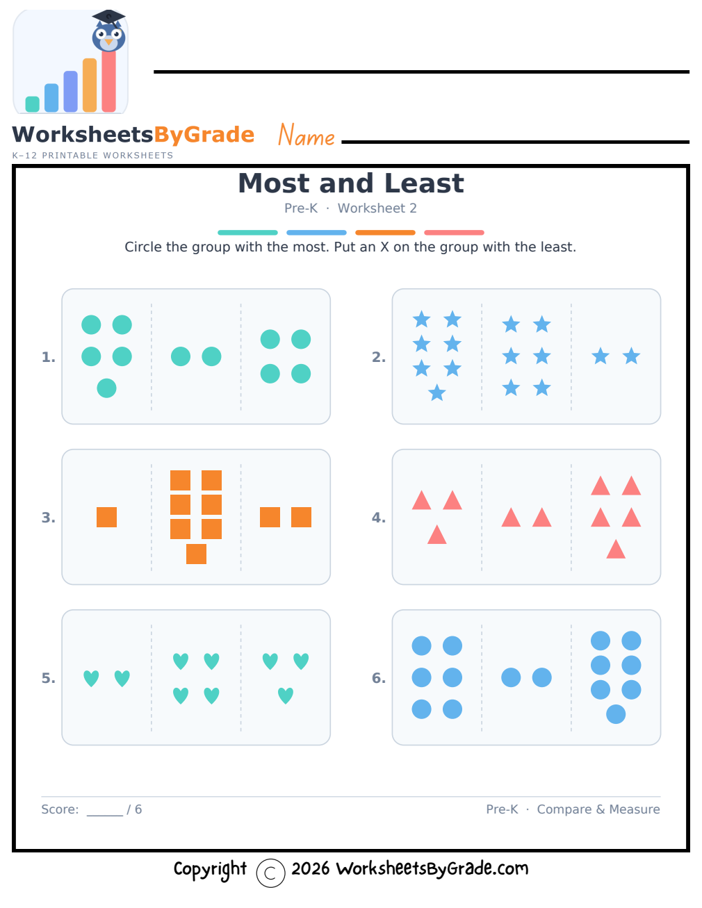 Most and Least — Pre-K Worksheet 2 preview