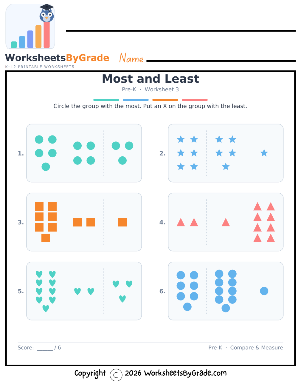 Most and Least — Pre-K Worksheet 3 preview