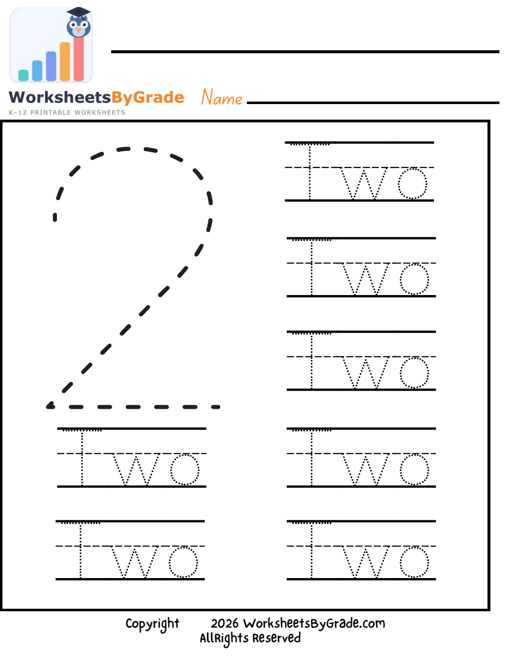 Number Tracing: Two — Pre-K Worksheet 1 preview