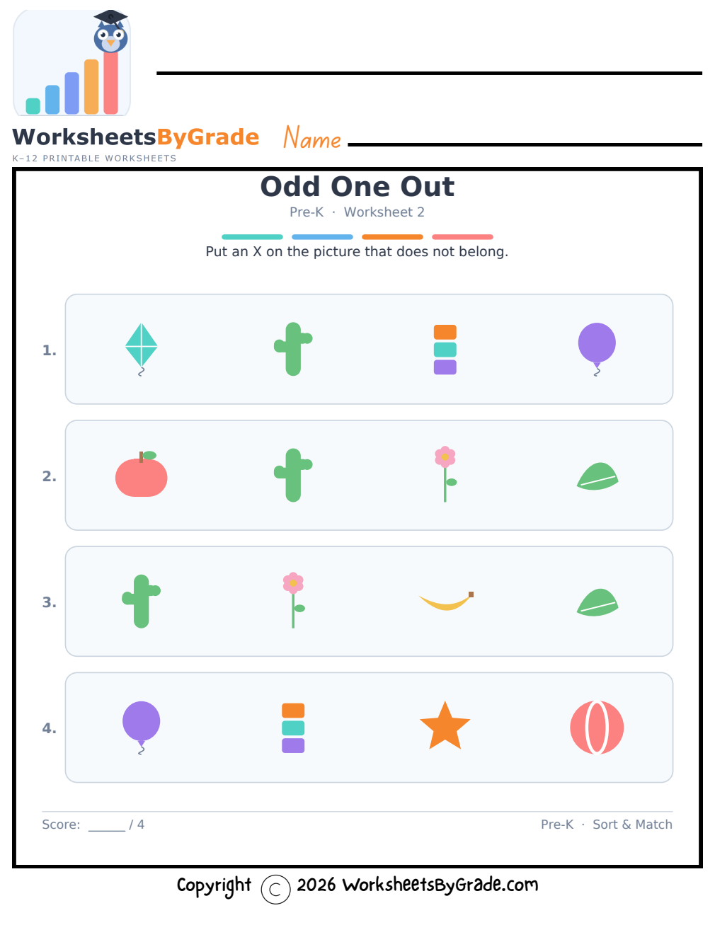 Odd One Out — Pre-K Worksheet 2 preview