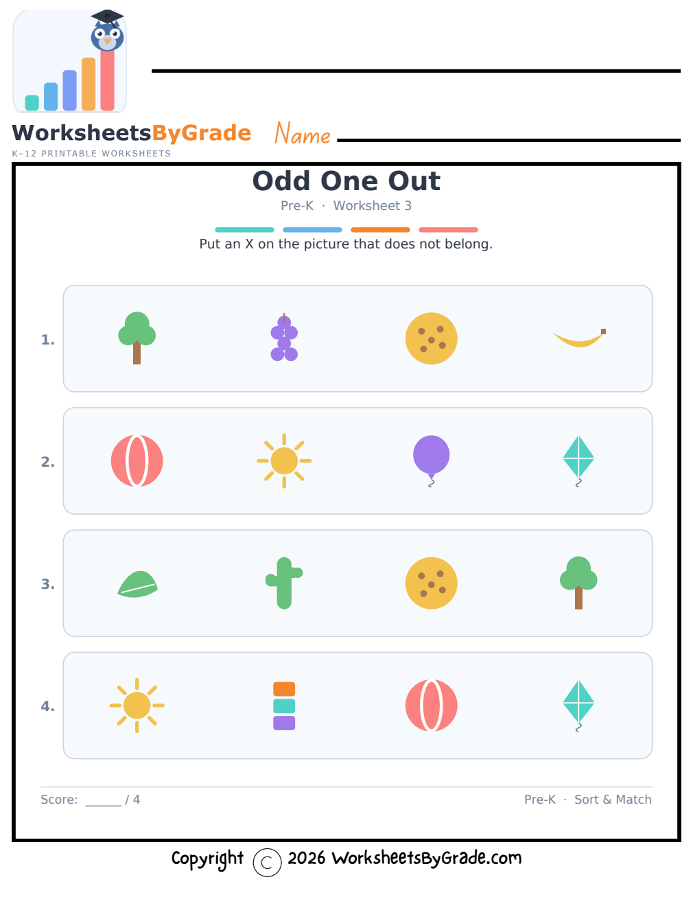 Odd One Out — Pre-K Worksheet 3 preview