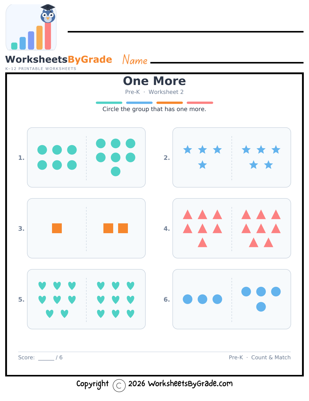 One More — Pre-K Worksheet 2 preview