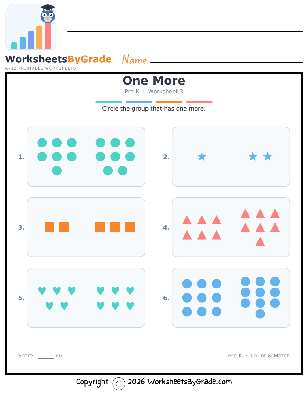 One More — Pre-K Worksheet 3 preview