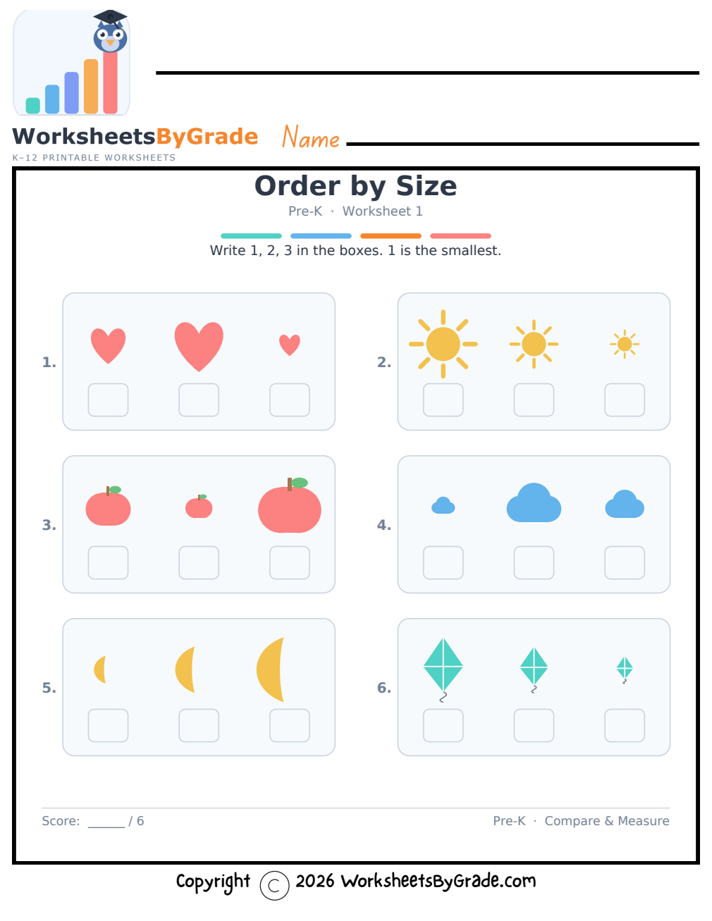 Order by Size — Pre-K Worksheet 1 preview