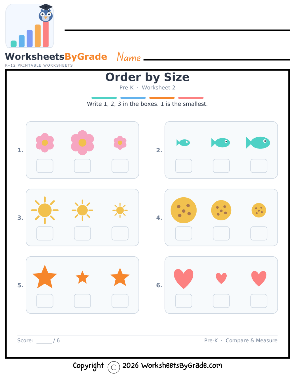 Order by Size — Pre-K Worksheet 2 preview