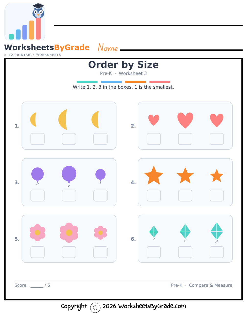 Order by Size — Pre-K Worksheet 3 preview