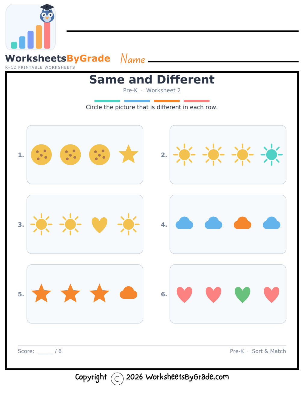 Same and Different — Pre-K Worksheet 2 preview