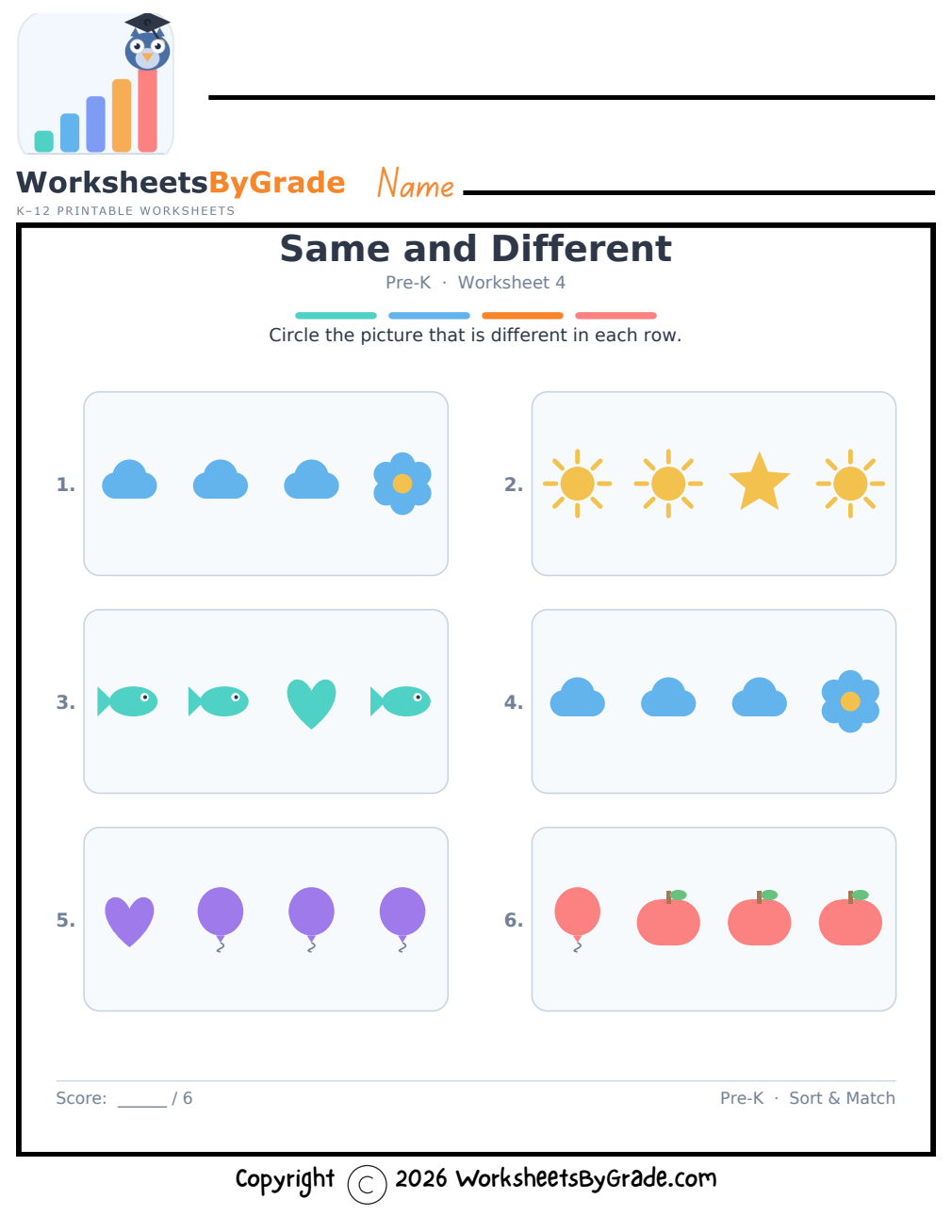 Same and Different — Pre-K Worksheet 4 preview