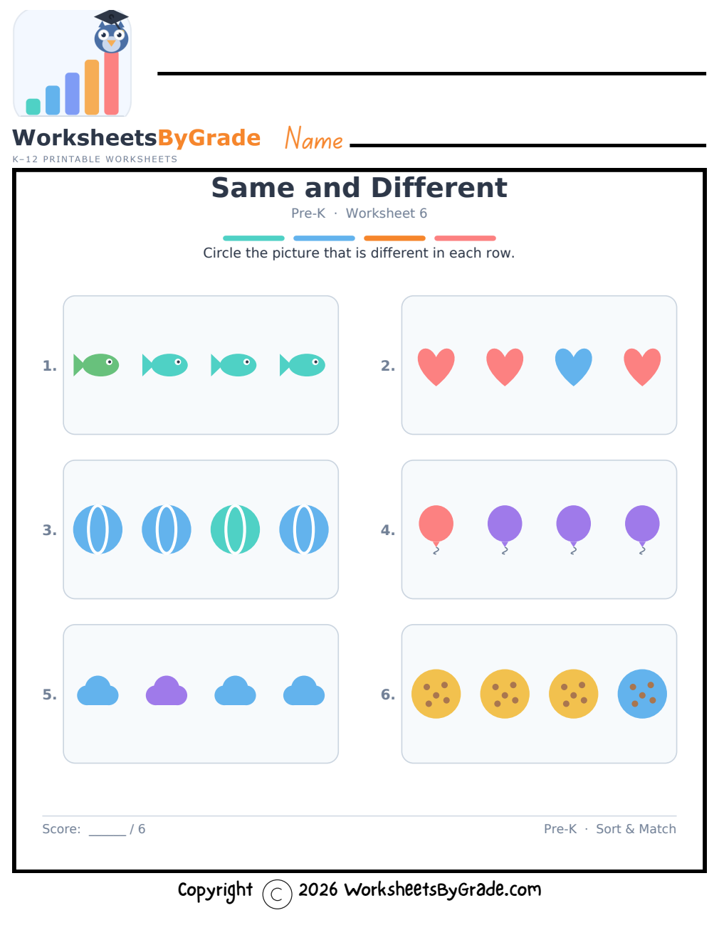 Same and Different — Pre-K Worksheet 6 preview