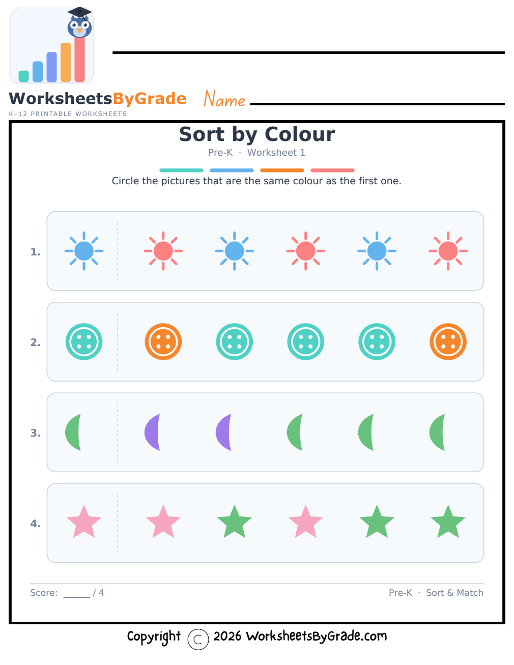 Sort by Colour — Pre-K Worksheet 1 preview