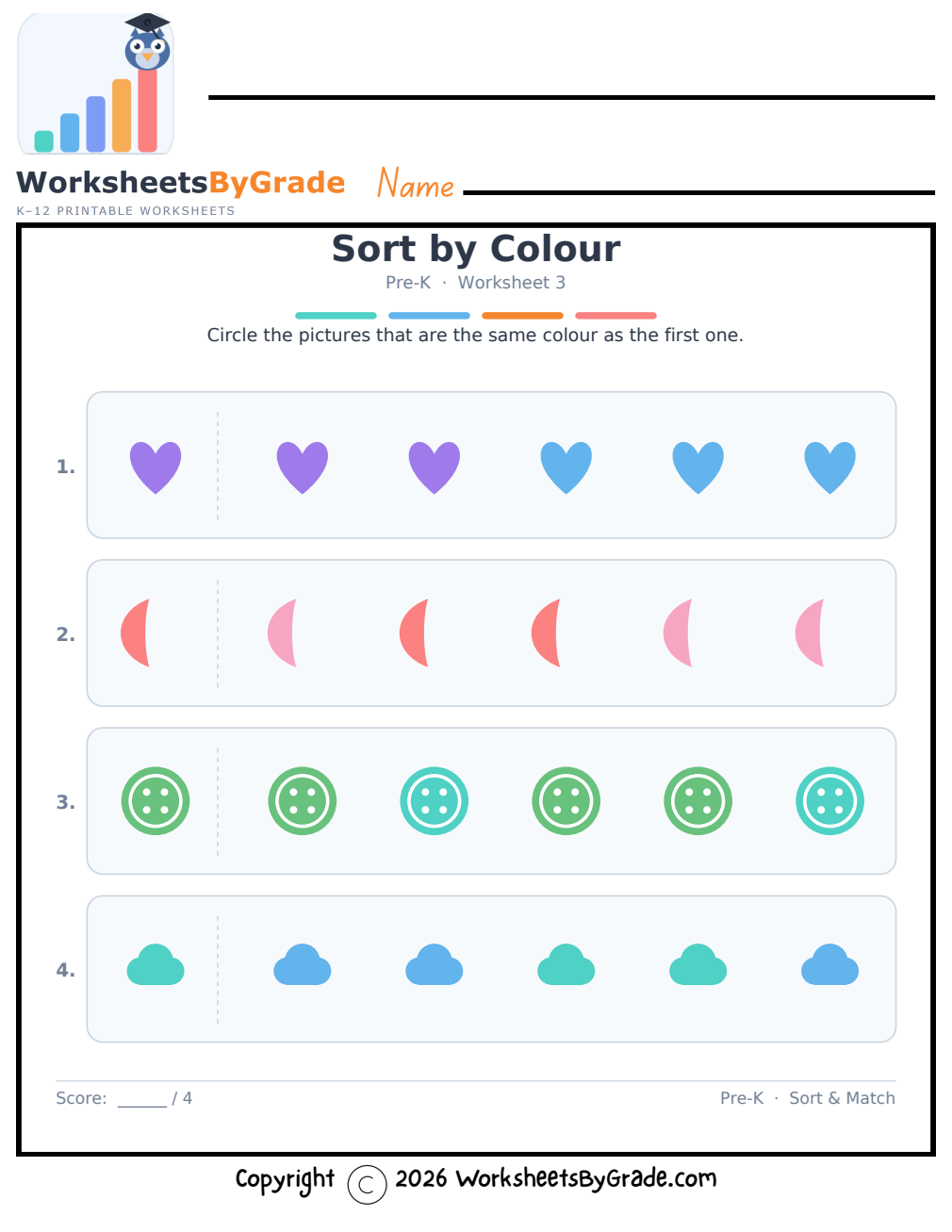 Sort by Colour — Pre-K Worksheet 3 preview