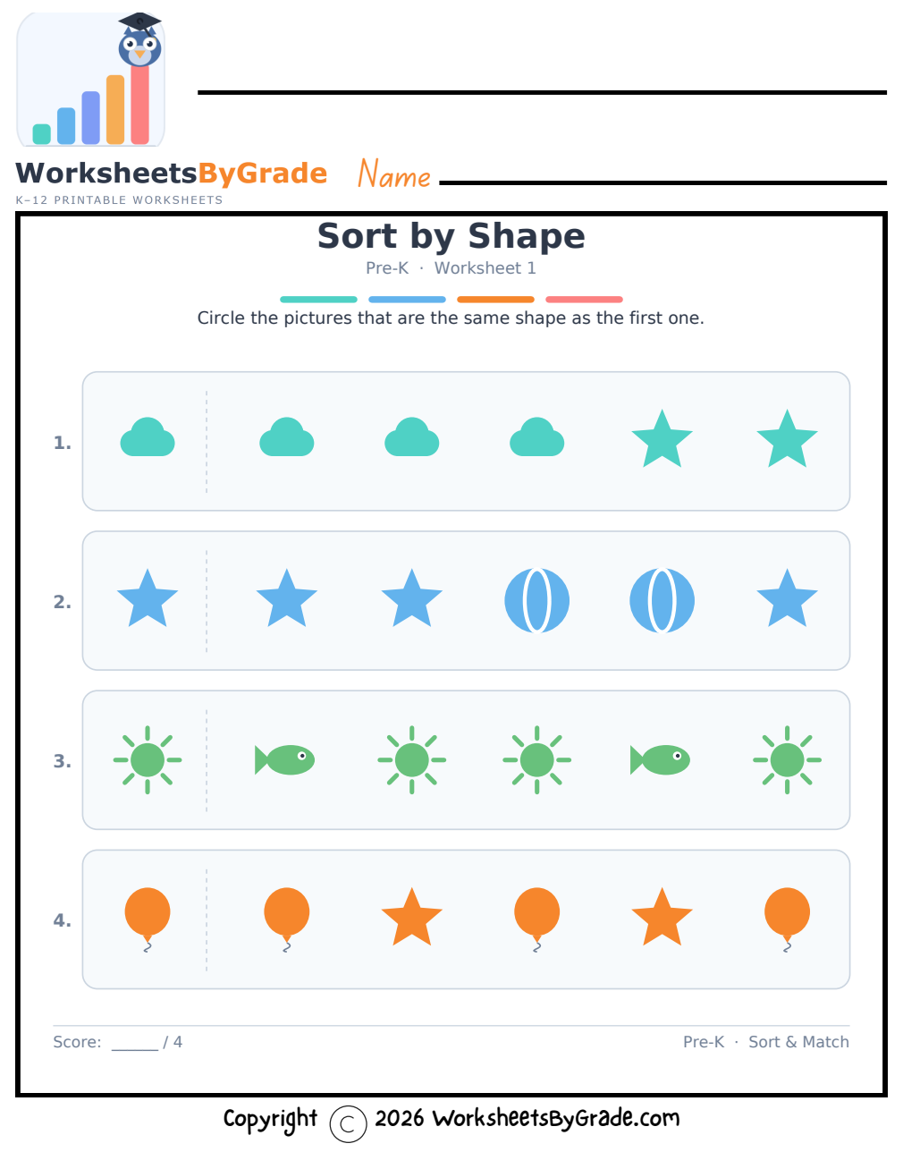 Sort by Shape — Pre-K Worksheet 1 preview