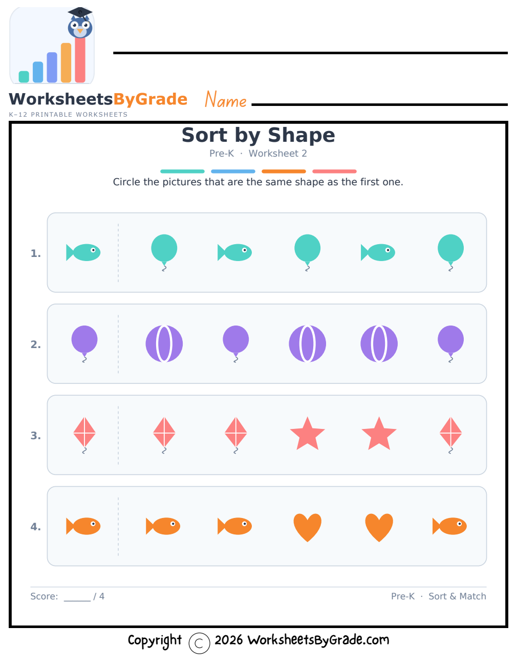 Sort by Shape — Pre-K Worksheet 2 preview