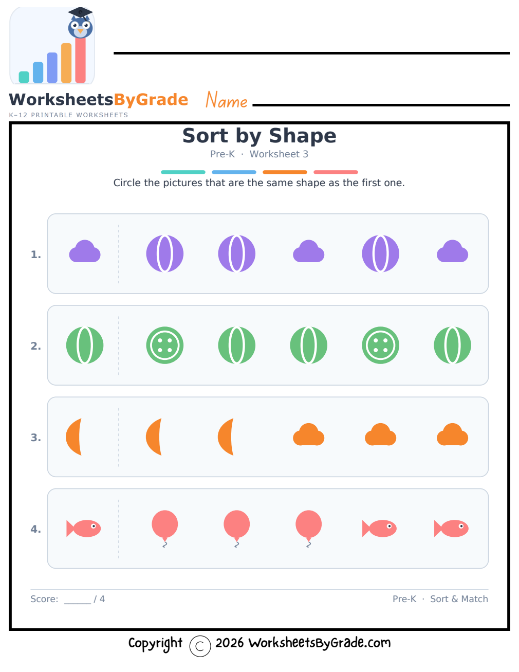Sort by Shape — Pre-K Worksheet 3 preview