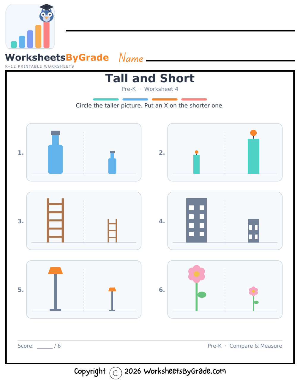 Tall and Short — Pre-K Worksheet 4 preview