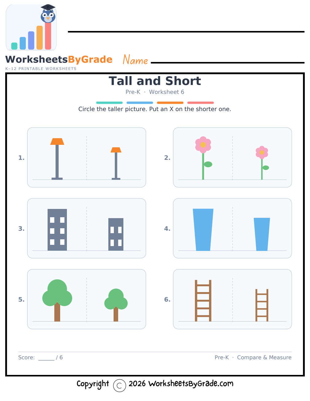 Tall and Short — Pre-K Worksheet 6 preview