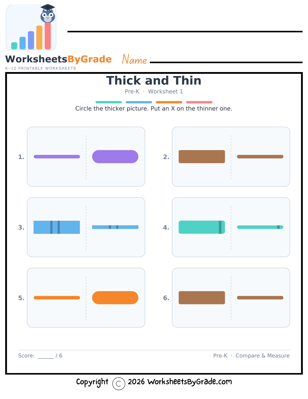 Thick and Thin — Pre-K Worksheet 1 preview