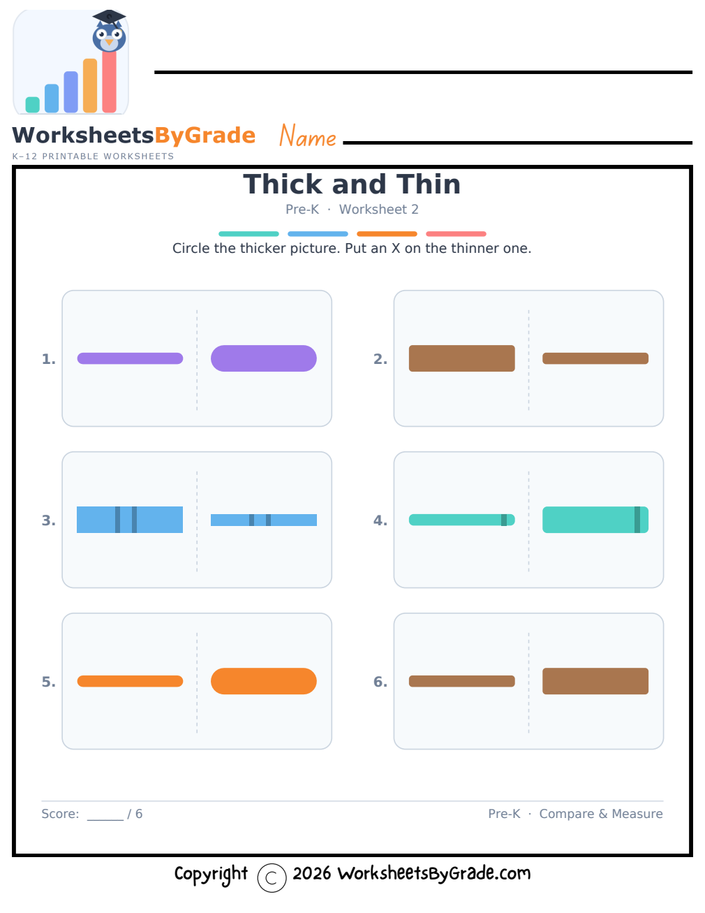 Thick and Thin — Pre-K Worksheet 2 preview