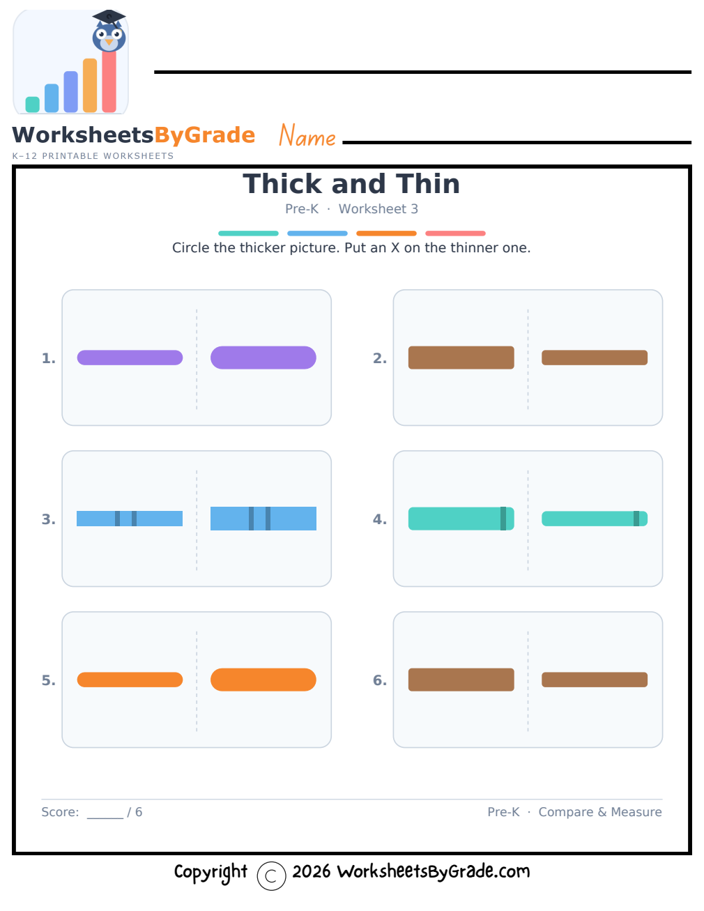 Thick and Thin — Pre-K Worksheet 3 preview