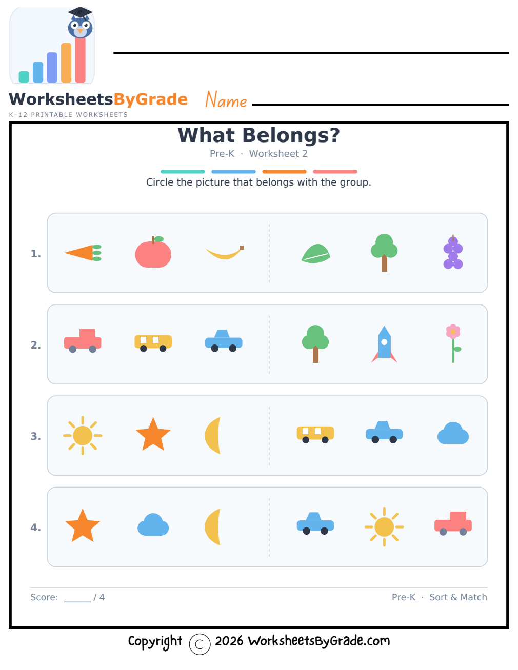 What Belongs? — Pre-K Worksheet 2 preview