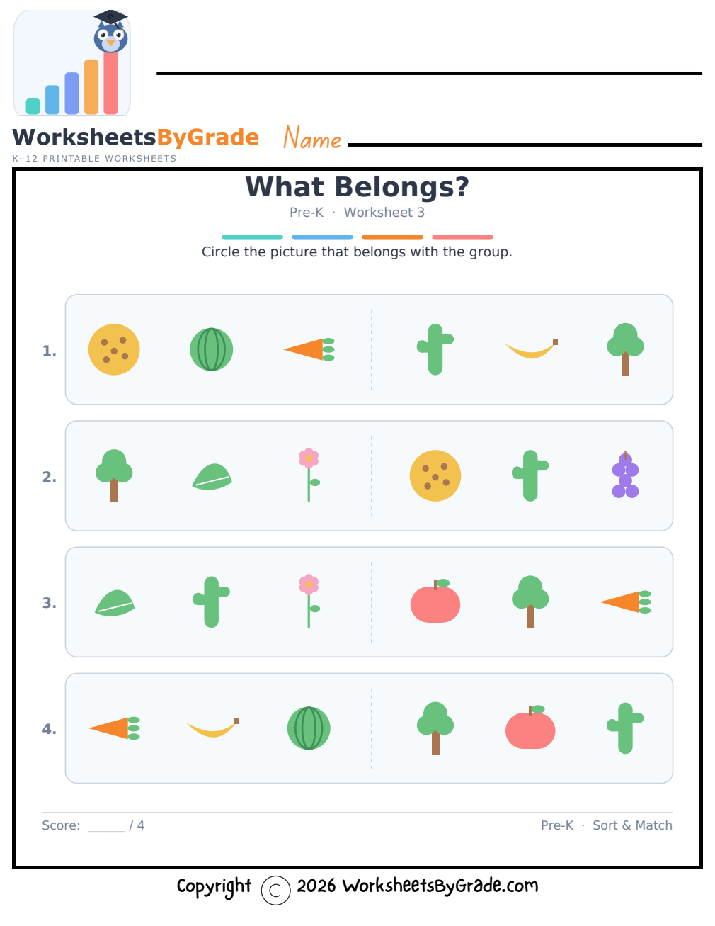 What Belongs? — Pre-K Worksheet 3 preview