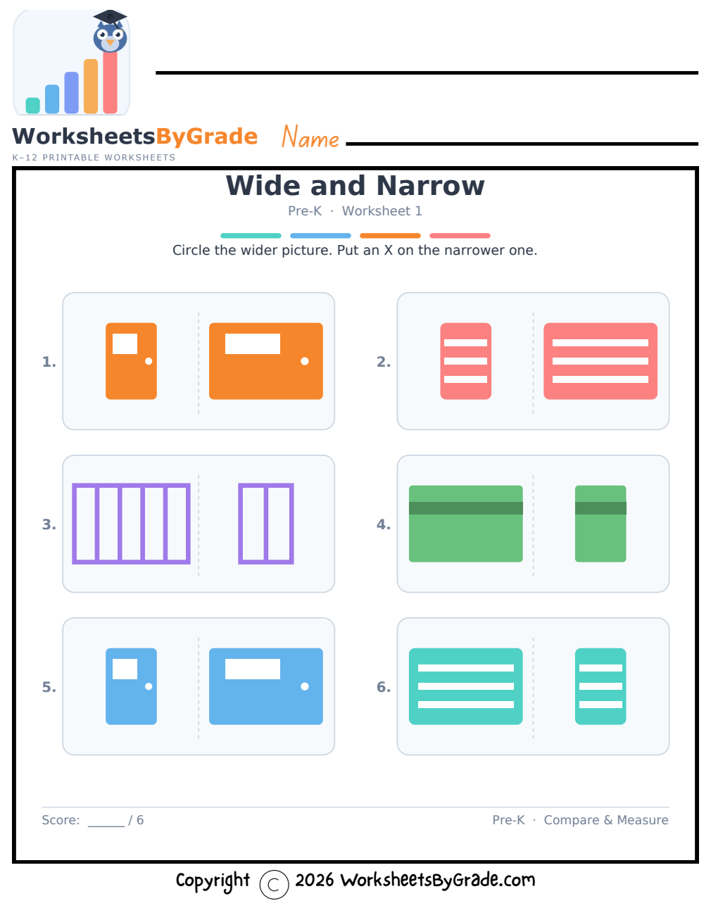 Wide and Narrow — Pre-K Worksheet 1 preview
