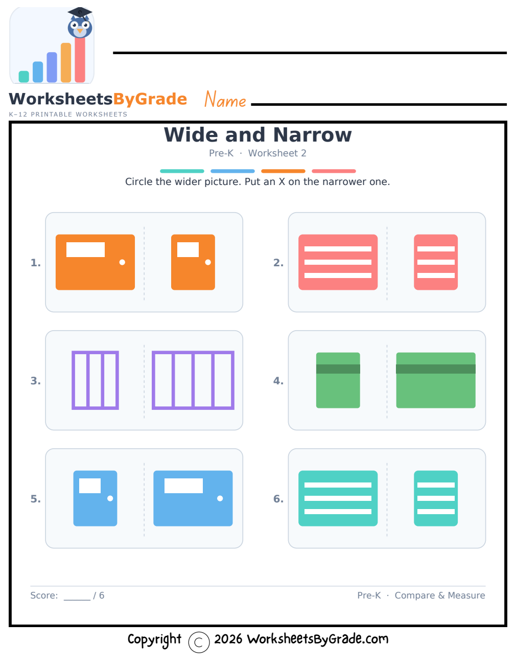 Wide and Narrow — Pre-K Worksheet 2 preview