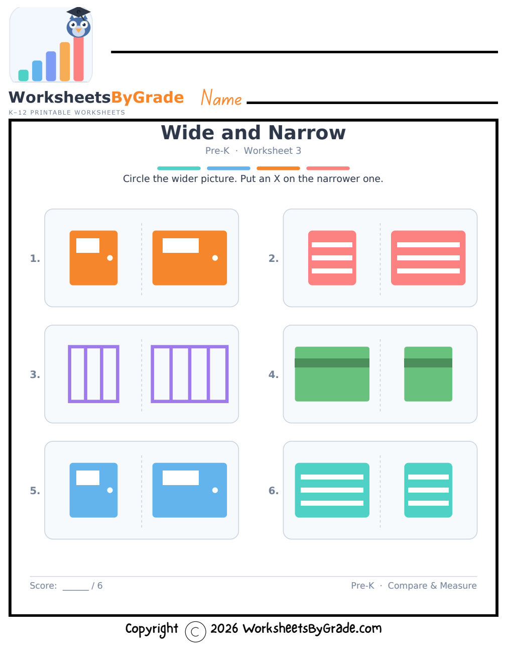 Wide and Narrow — Pre-K Worksheet 3 preview