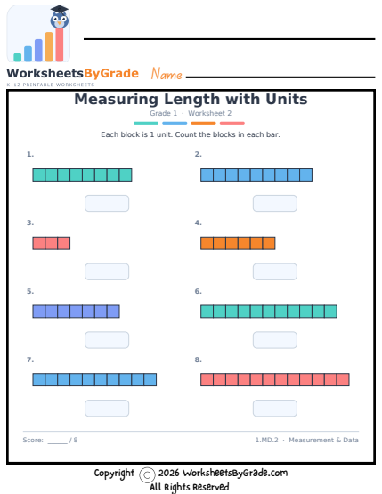 Measuring Length with Units — Grade 1 Worksheet 2 preview