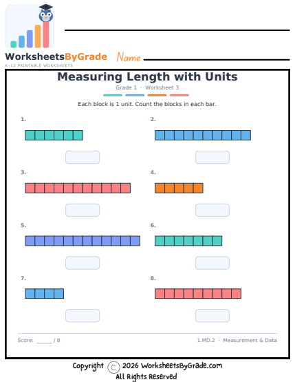 Measuring Length with Units — Grade 1 Worksheet 3 preview