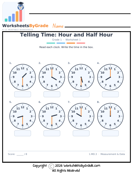 Telling Time: Hour and Half Hour preview