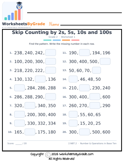 Skip Counting by 2s, 5s, 10s and 100s preview
