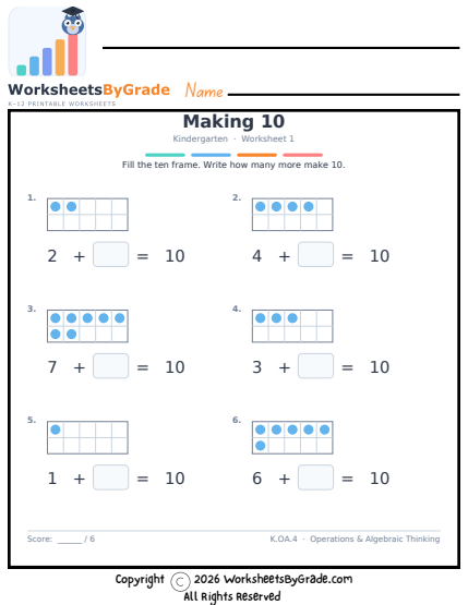 Making 10 — Kindergarten Worksheet 1 preview