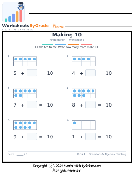 Making 10 — Kindergarten Worksheet 3 preview