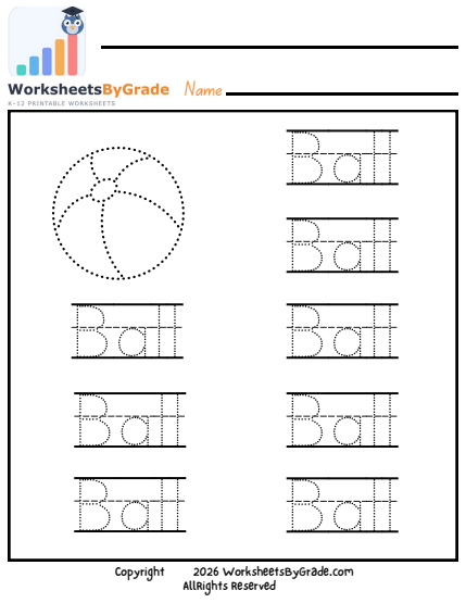 Letter Tracing: Ball — Pre-K Worksheet 1 preview
