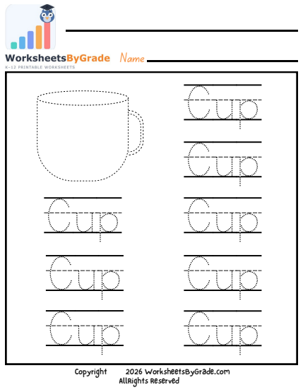 Letter Tracing: Cup — Pre-K Worksheet 1 preview