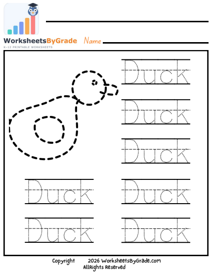 Letter Tracing: Duck — Pre-K Worksheet 1 preview
