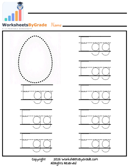 Letter Tracing: Egg — Pre-K Worksheet 1 preview
