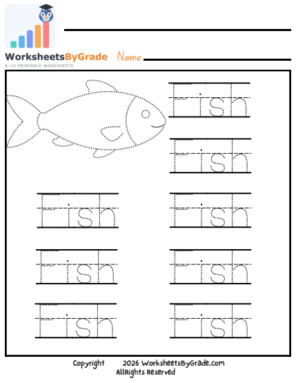 Letter Tracing: Fish — Pre-K Worksheet 1 preview
