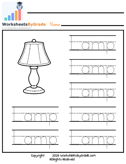 Letter Tracing: Lamp — Pre-K Worksheet 1 preview