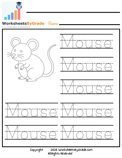 Letter Tracing: Mouse — Pre-K Worksheet 1 preview