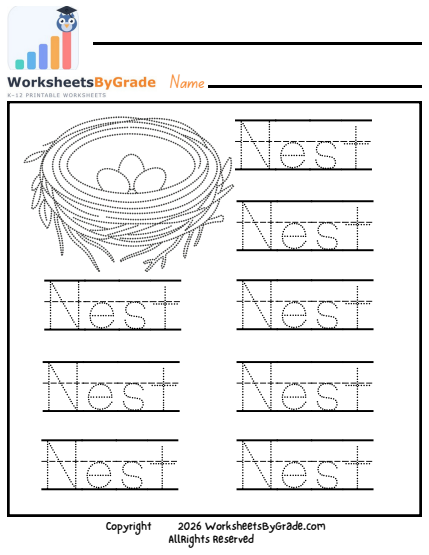 Letter Tracing: Nest — Pre-K Worksheet 1 preview