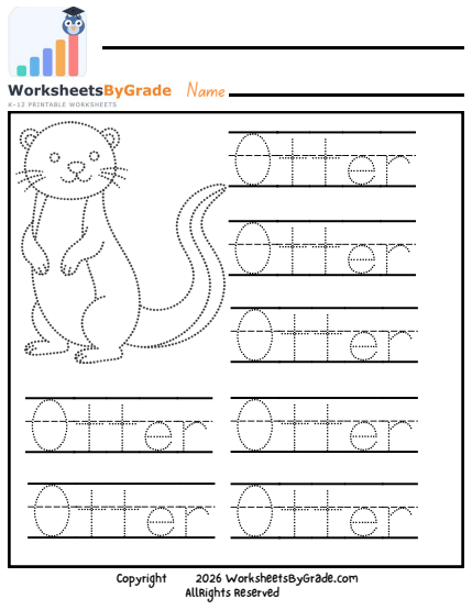 Letter Tracing: Otter — Pre-K Worksheet 1 preview